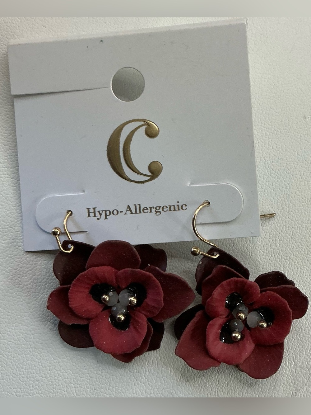 CHARMING CHARLIE LARGE  RED FLORAL PIERCED DROP EARRINGS NWT
